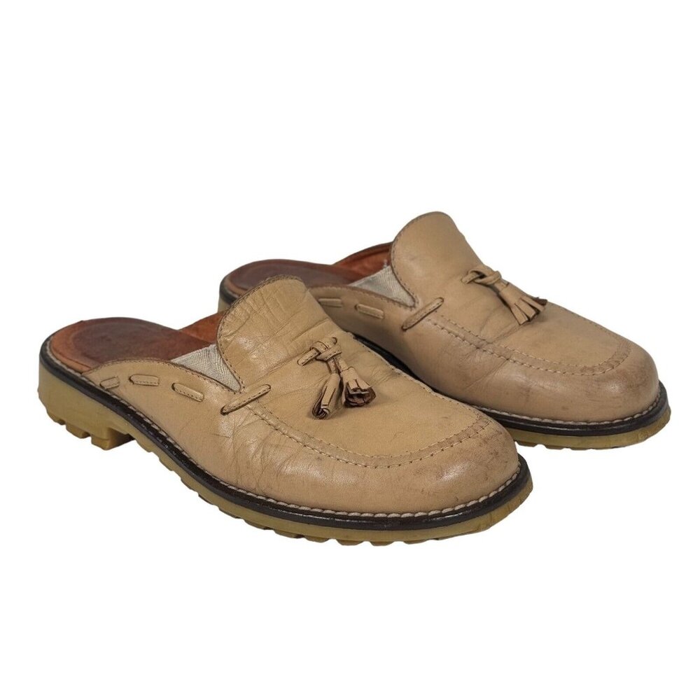 Donald J. Pliner Tan Leather Tassel Mule Clogs